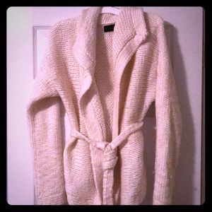 Cream wool cardigan, ties at waist